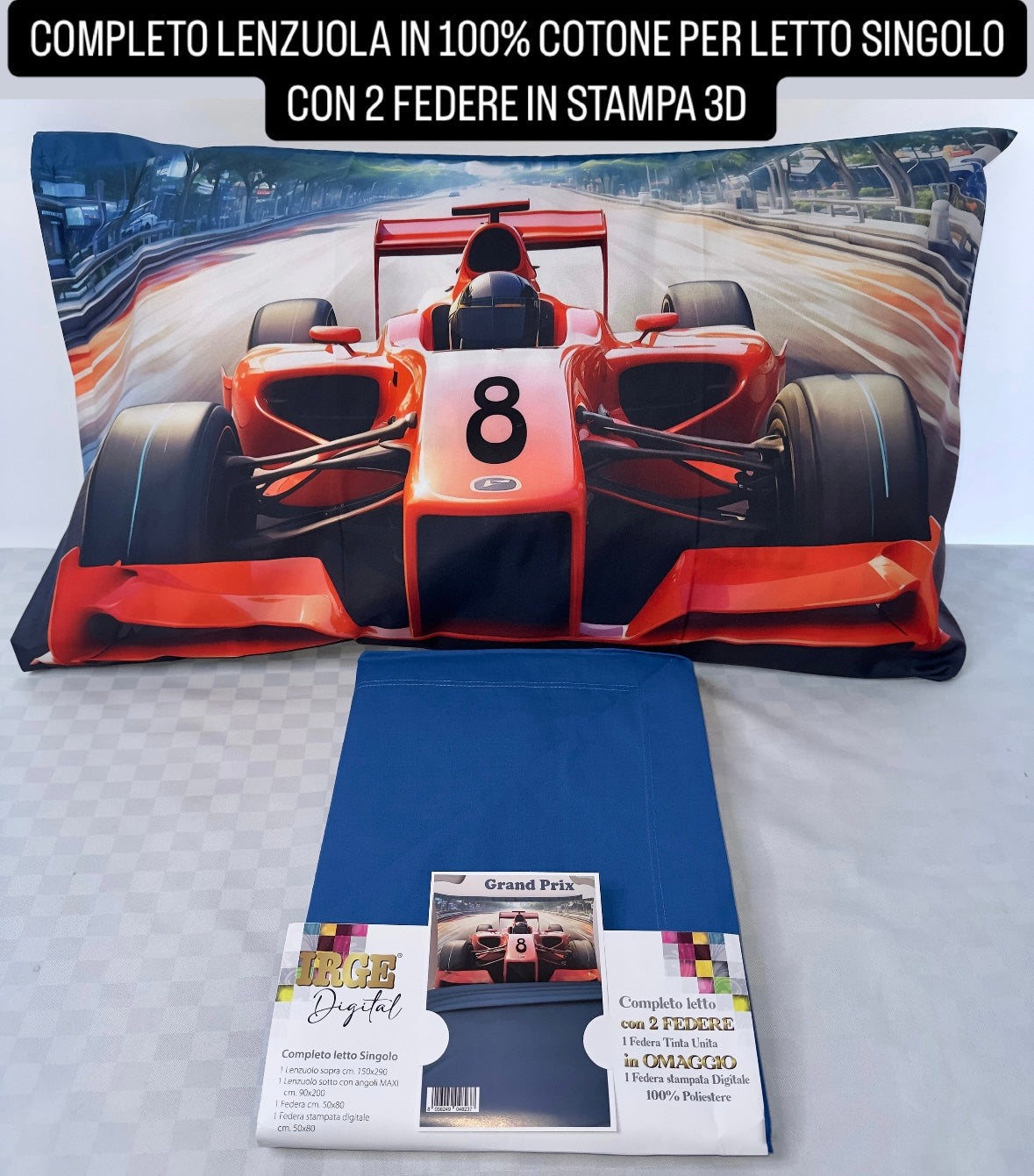 COMPLETO LENZUOLA IN 100% COTONE PER LETTO SINGOLO CON 2 FEDERE IN STAMPA 3D