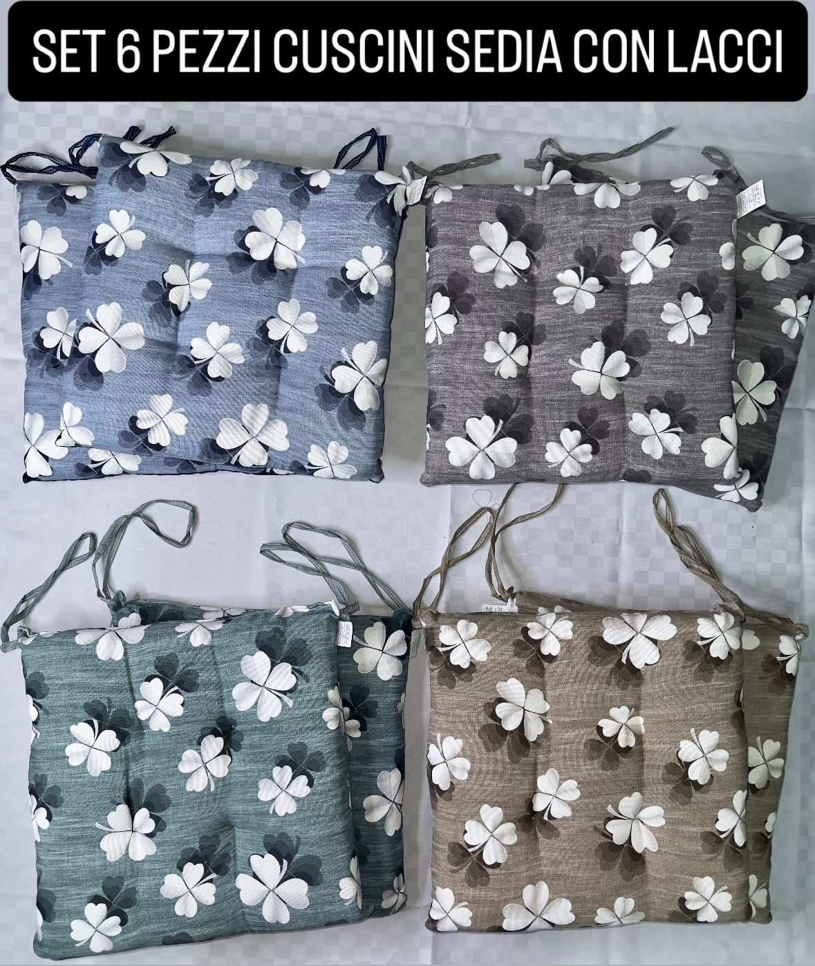 CUSCINI SEDIA CON LACCI CONFEZIONE DA 6 PEZZI art. Fortuna