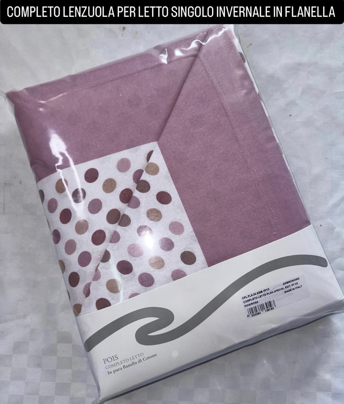 COMPLETO LENZUOLA PER LETTO SINGOLO IN FLANELLA Lenzuolo sopra,Lenzuolo sotto con angoli e due federe