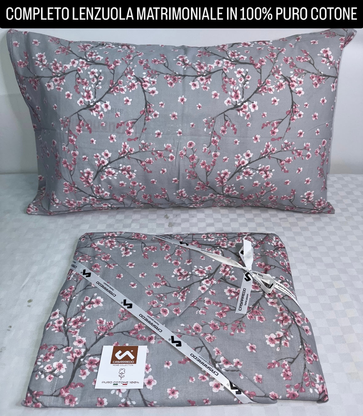COMPLETO LENZUOLA MATRIMONIALE IN 100% COTONE Lenzuolo sopra, Lenzuolo sotto con angoli e due Federe