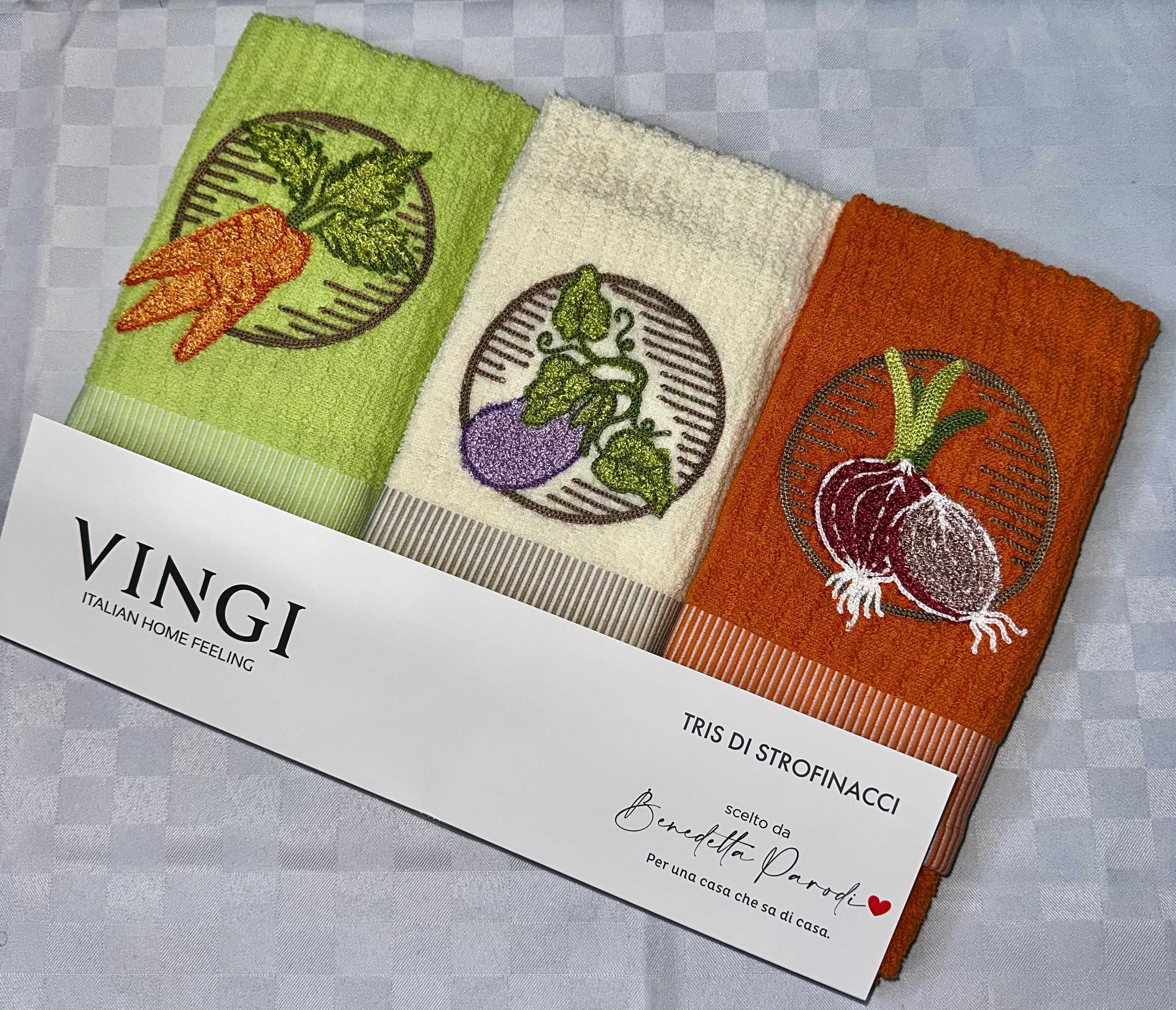 SET 3 PEZZI STROFINACCI CUCINA IN SPUGNA VINGI CON RICAMO