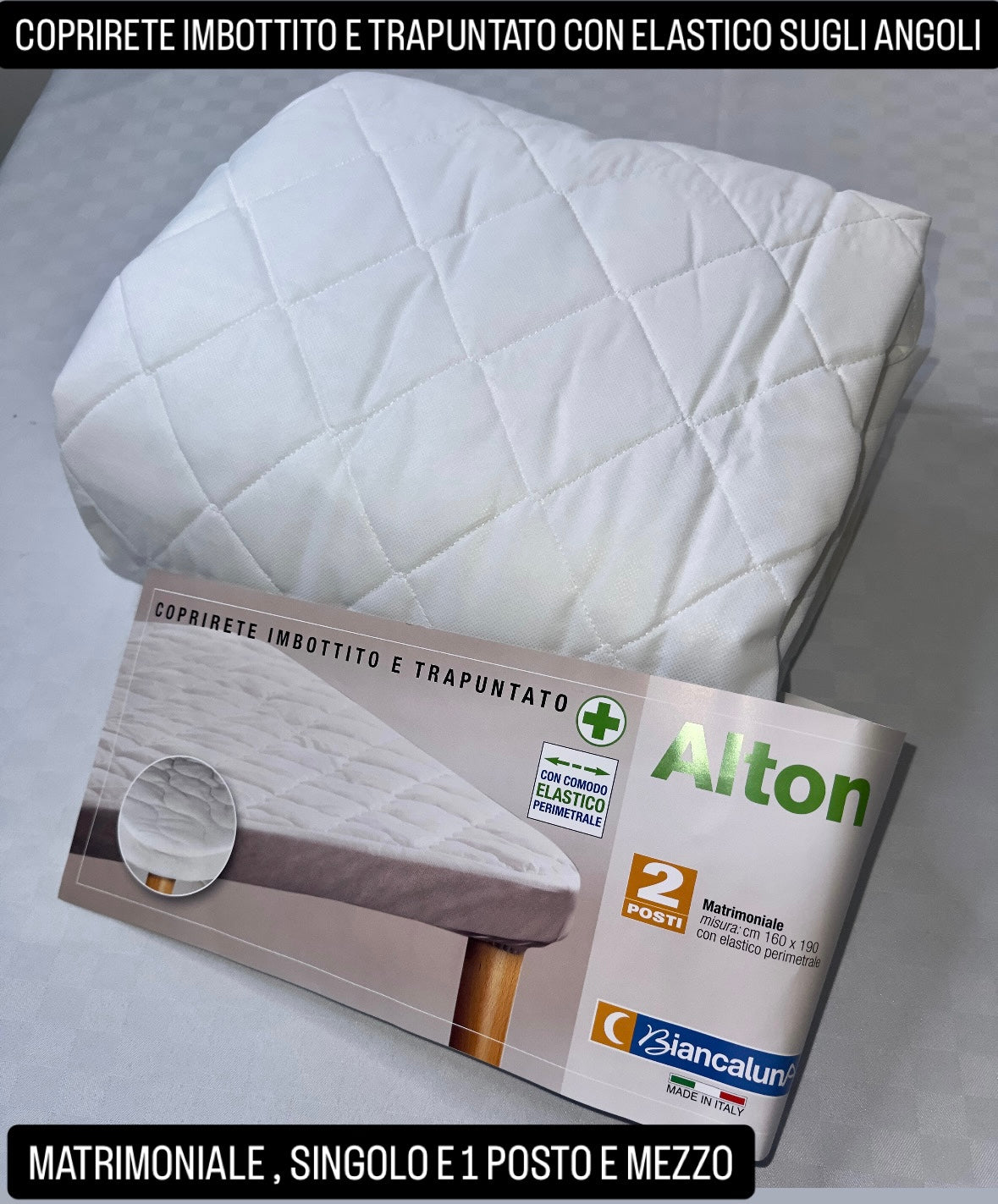 COPRIRETE IMBOTTITO E TRAPUNTATO CON ELASTICO SUGLI ANGOLI Matrimoniale , Singolo e 1 Posto e mezzo