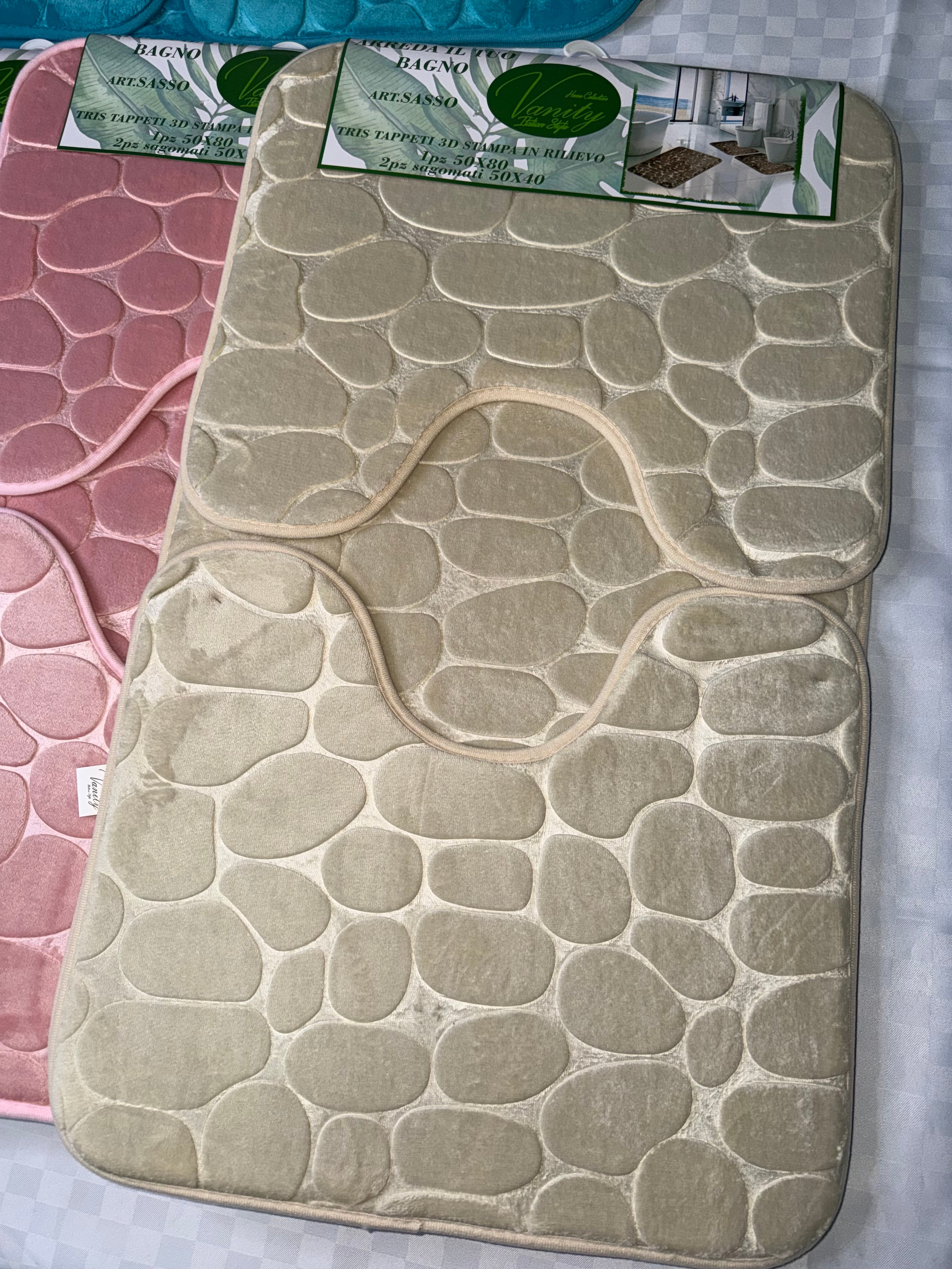 TRIS TAPPETO BAGNO 3 PEZZI ANTISCIVOLO ( 1 Pezzo 50x80cm e 2 Pezzi 50x40cm)