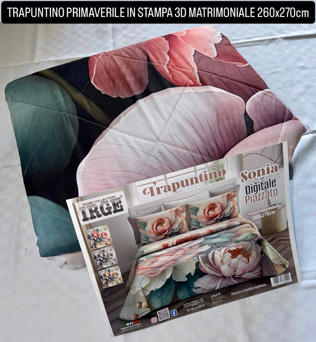 TRAPUNTINO PRIMAVERILE IN STAMPA 3D MATRIMONIALE misura 260x270cm