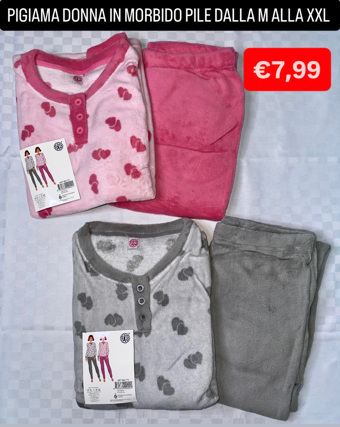 PIGIAMA DONNA IN MORBIDO PILE Manica lunga e Pantalone lungo