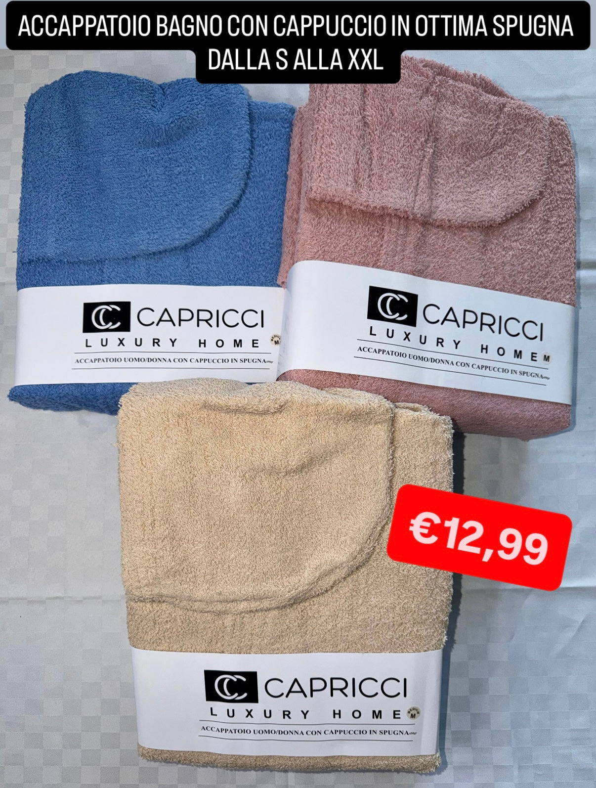 ACCAPPATOIO IN OTTIMA SPUGNA con cappuccio e cintura