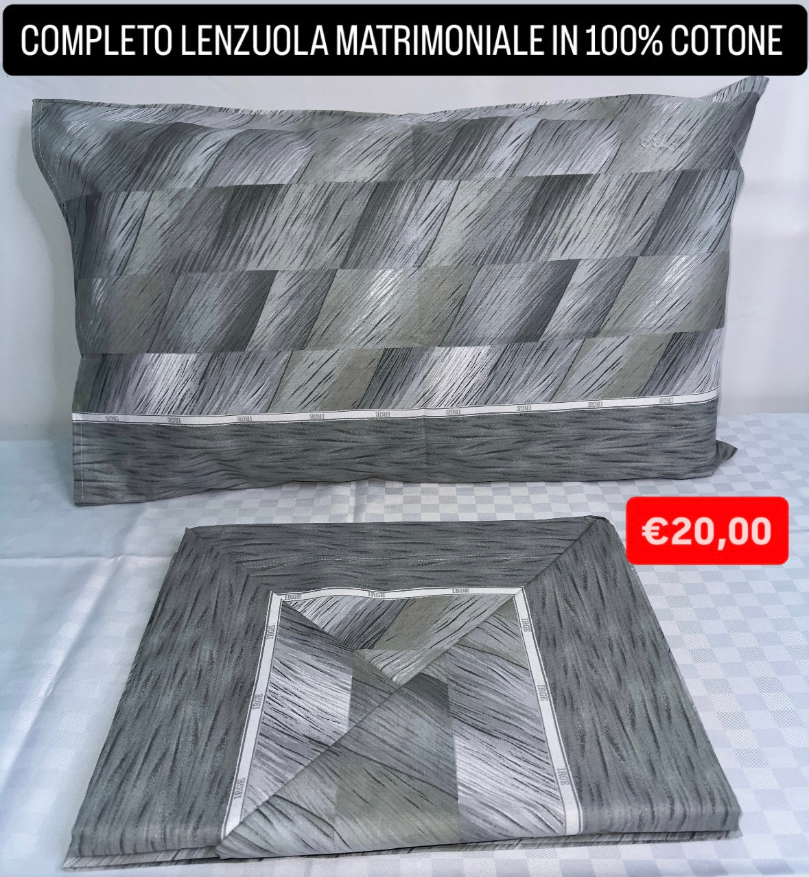 COMPLETO LENZUOLA MATRIMONIALE IN 100% COTONE Lenzuolo sopra, Lenzuolo sotto con angoli e due Federe
