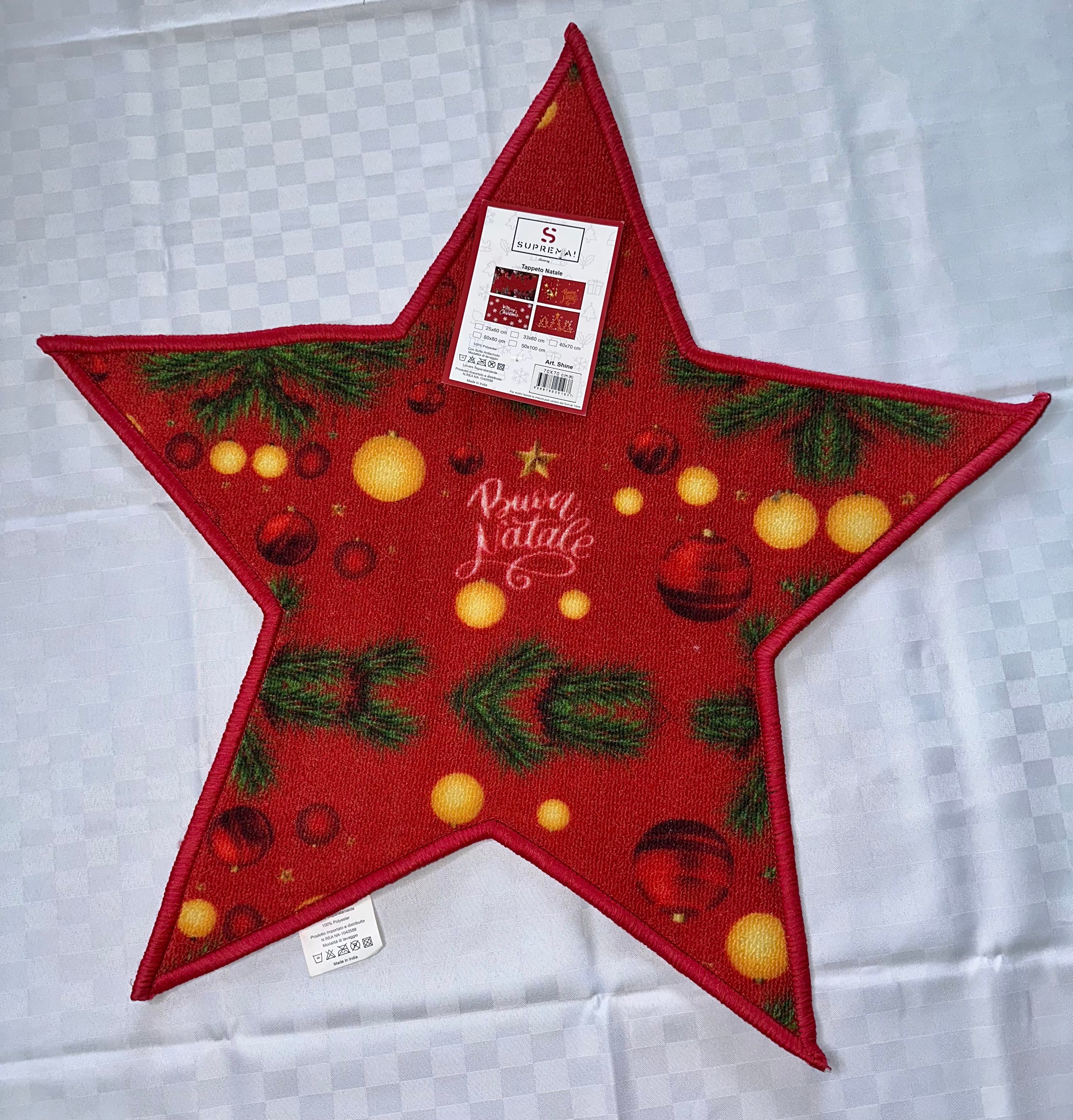 TAPPETO NATALIZIO ANTISCIVOLO A FORMA DI STELLA 70x70cm