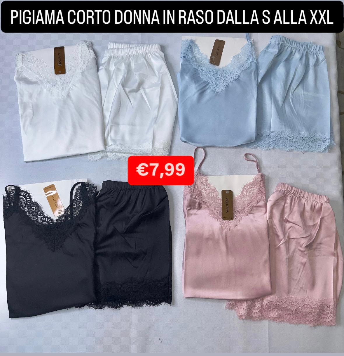 PIGIAMA CORTO DONNA IN RASO DALLA S ALLA XXL.
