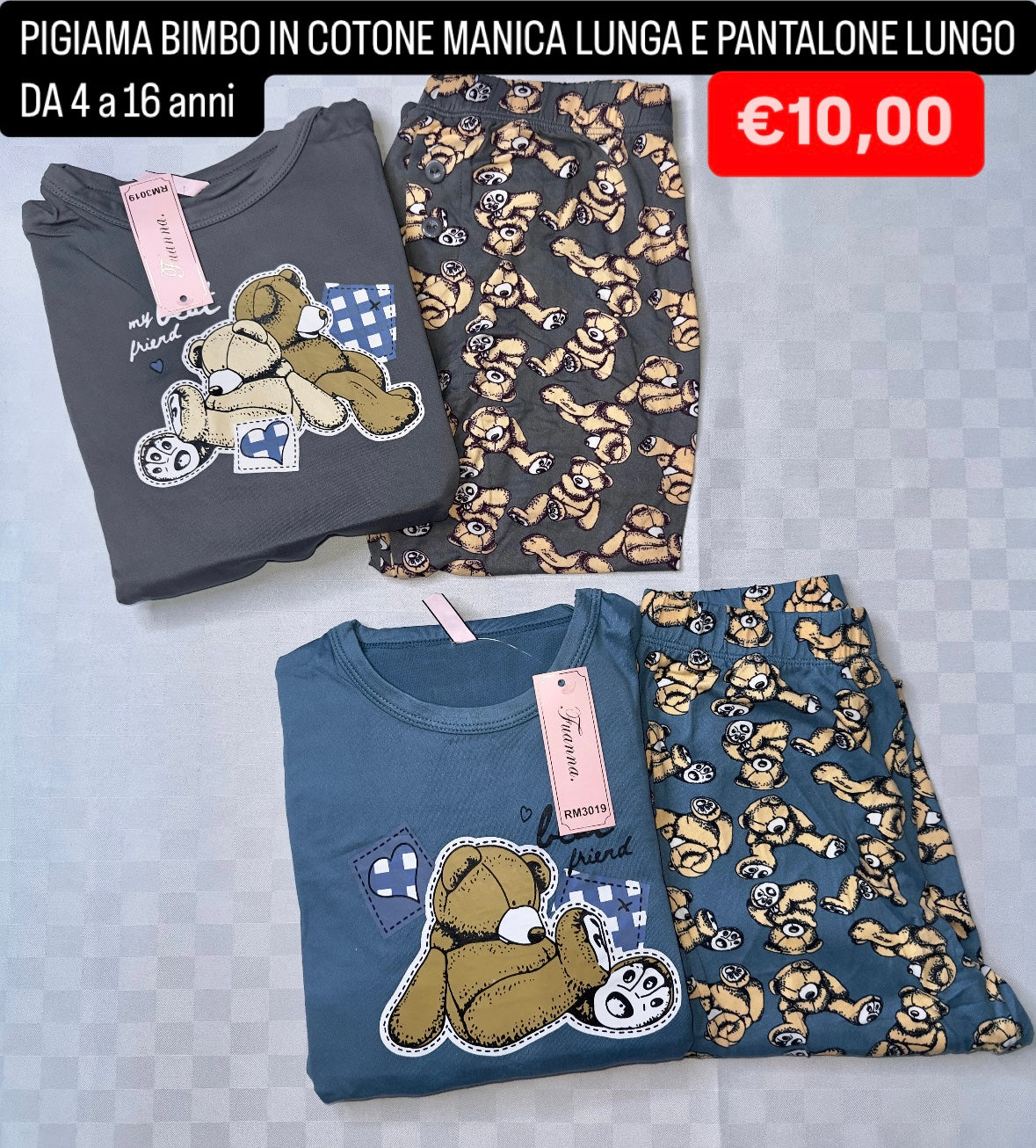 PIGIAMA BIMBO IN COTONE MANICA LUNGA E PANTALONE LUNGO.