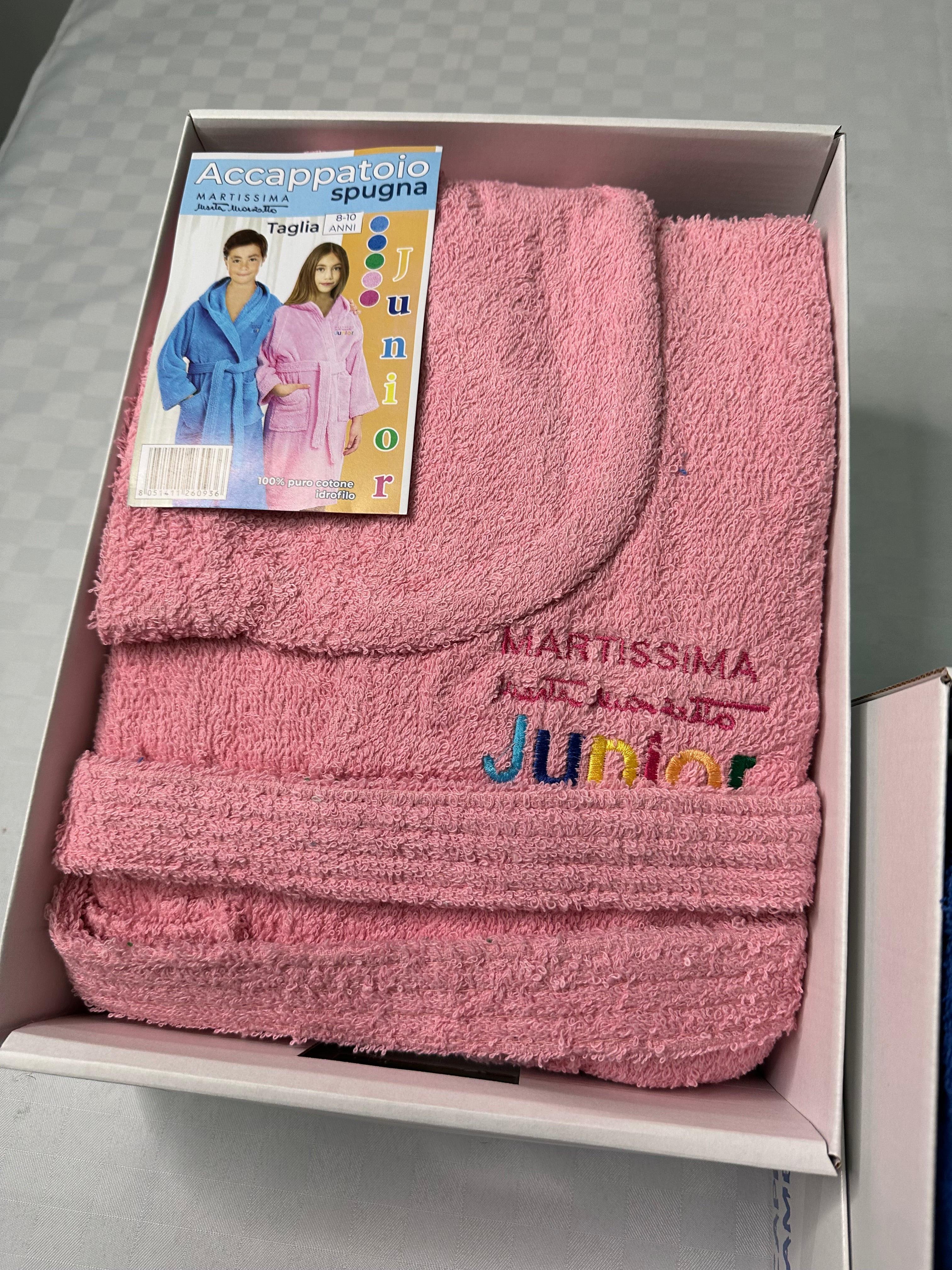 ACCAPPATOIO BIMBO/A IN SPUGNA MARTA MARZOTTO CON CAPPUCCIO E CINTURA