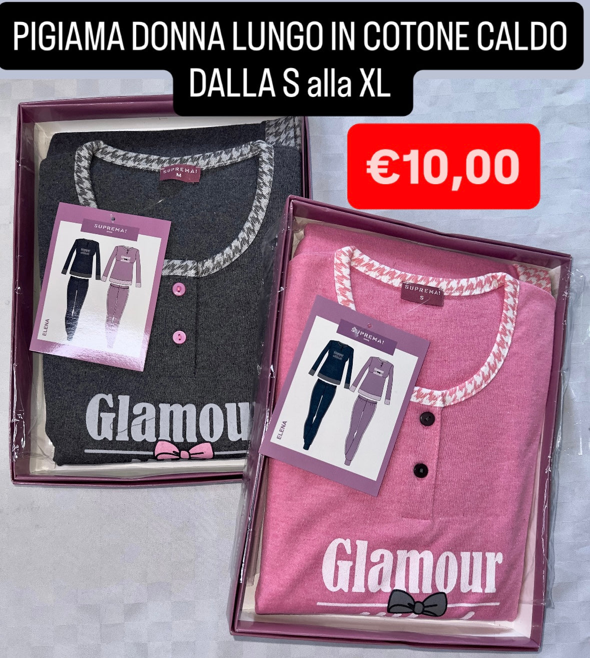 PIGIAMA DONNA IN COTONE CALDO MANICA LUNGA E PANTALONE LUNGO art.Elena