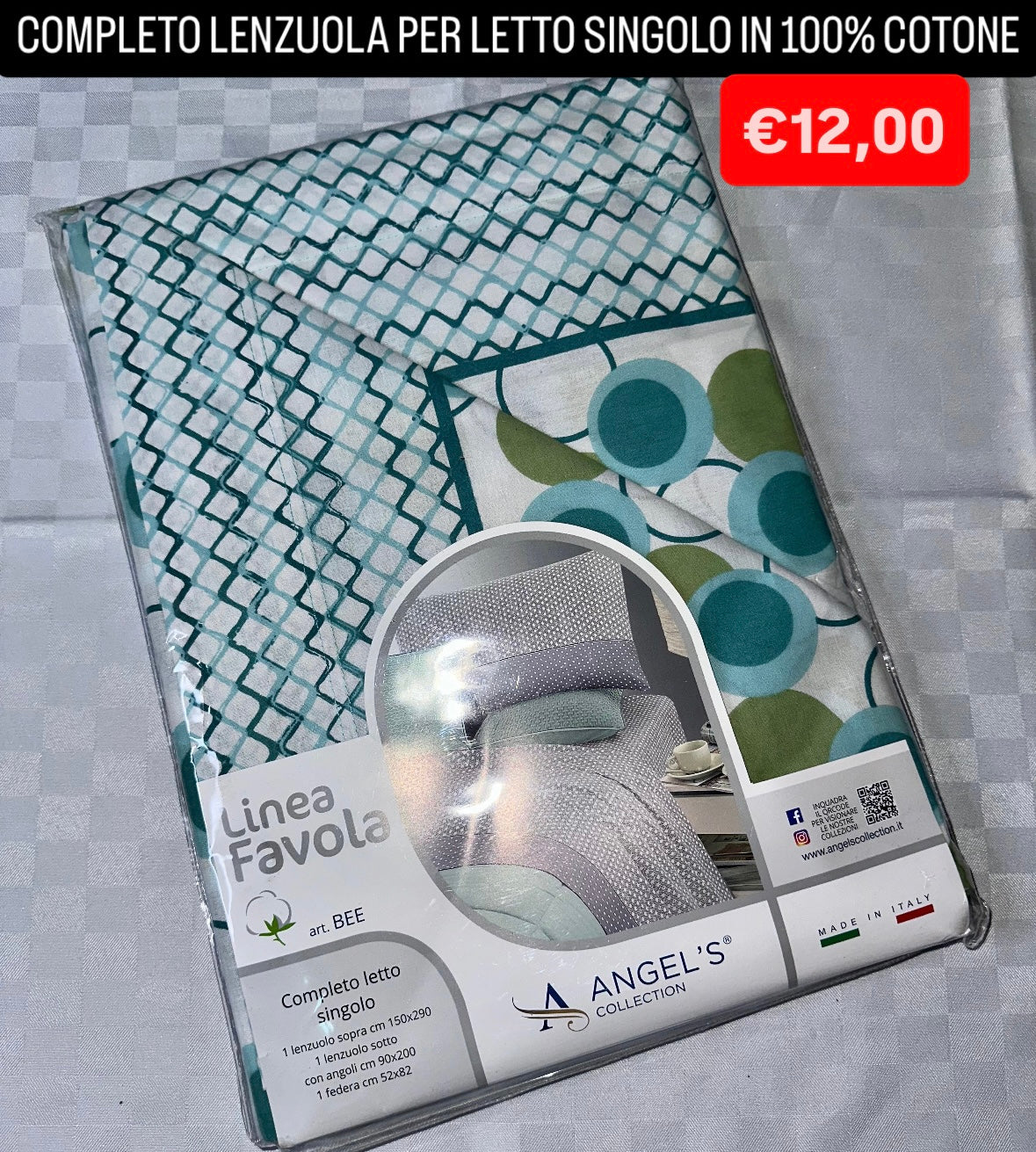 COMPLETO LENZUOLA SINGOLO IN 100% COTONE Lenzuolo sopra,Lenzuolo sotto con angoli e Federa