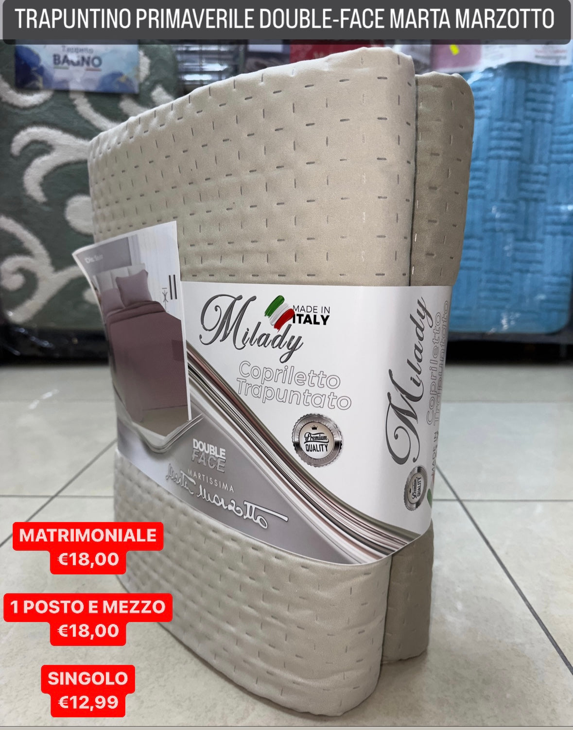 TRAPUNTINO COPRILETTO PRIMAVERILE MARTA MARZOTTO Matrimoniale Singolo e 1 Posto e mezzo.