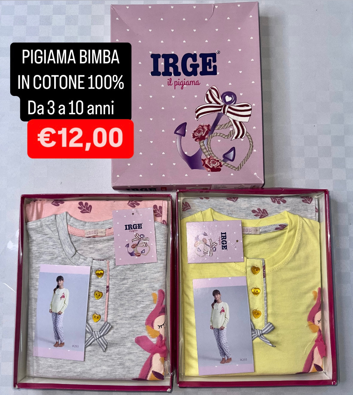 PIGIAMA BIMBA IN 100% COTONE MANICA LUNGA E PANTALONE LUNGO.