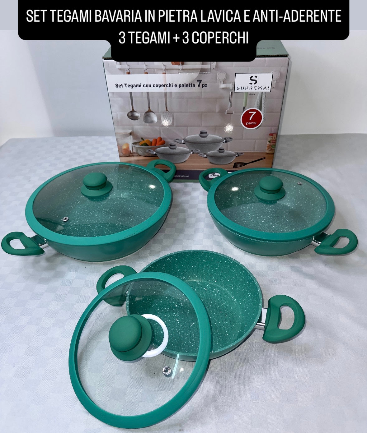 TRIS DI TEGAMI 3 PEZZI CON COPERCHIO IN PIETRA LAVICA E ANTI-ADERENTE