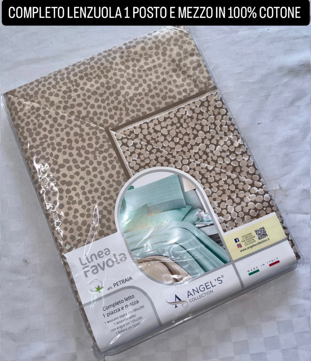 COMPLETO LENZUOLA 1 POSTO E MEZZO IN 100% COTONE Lenzuolo sopra, Lenzuolo sotto con angoli e Federe