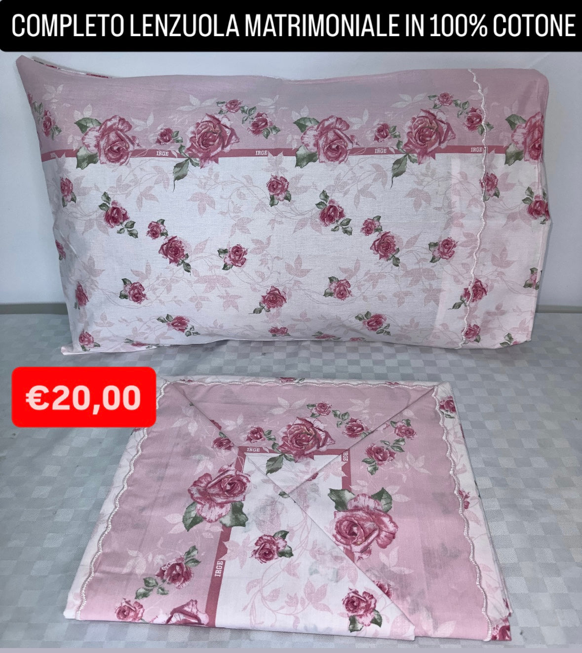 COMPLETO LENZUOLA MATRIMONIALE IN 100% COTONE Lenzuolo sopra, Lenzuolo sotto con angoli e due Federe