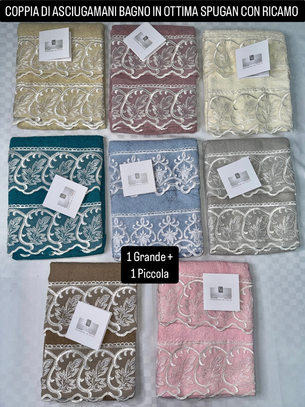 COPPIA ASCIUGAMANI BAGNO IN SPUGNA CON RICAMO