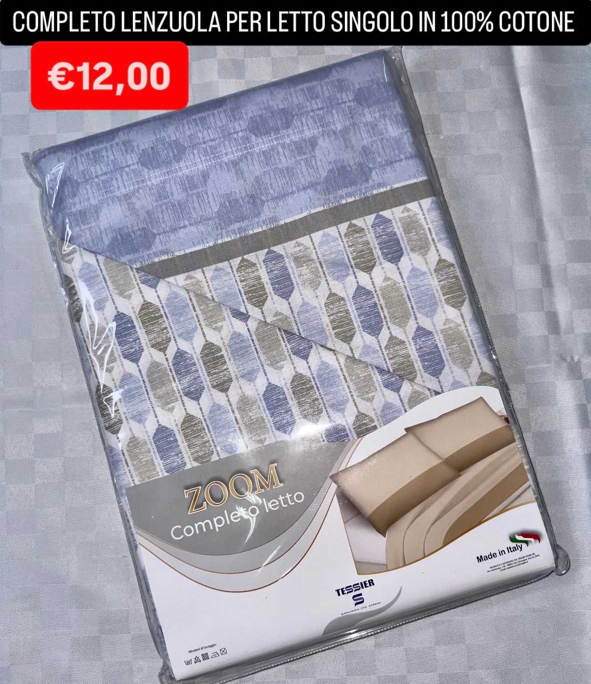 COMPLETO LENZUOLA SINGOLO IN 100% COTONE Lenzuolo sopra,Lenzuolo sotto con angoli e Federa