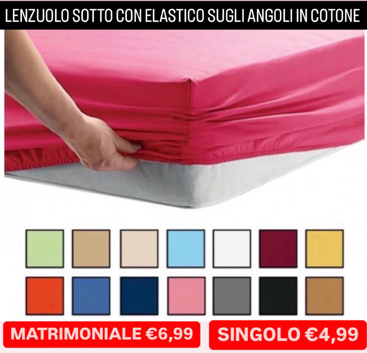 LENZUOLO SOTTO CON ELASTICO SUGLI ANGOLI IN COTONE Matrimoniale e Singolo