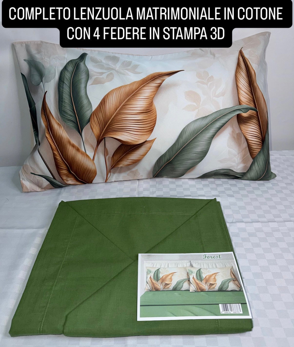 COMPLETO LENZUOLA MATRIMONIALE IN COTONE contiene LENZUOLO SOPRA, LENZUOLO SOTTO E 4 FEDERE IN STAMPA 3D