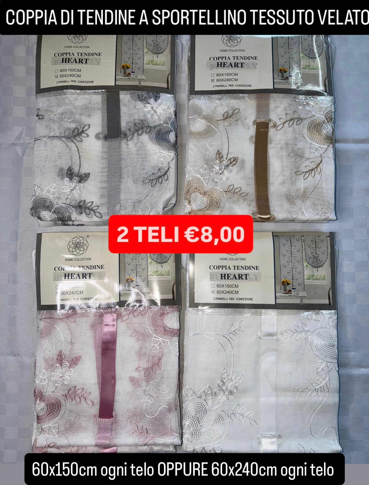COPPIA DI TENDINE A SPORTELLINO TESSUTO VELATO (CONFEZIONE DA 2 TELI)