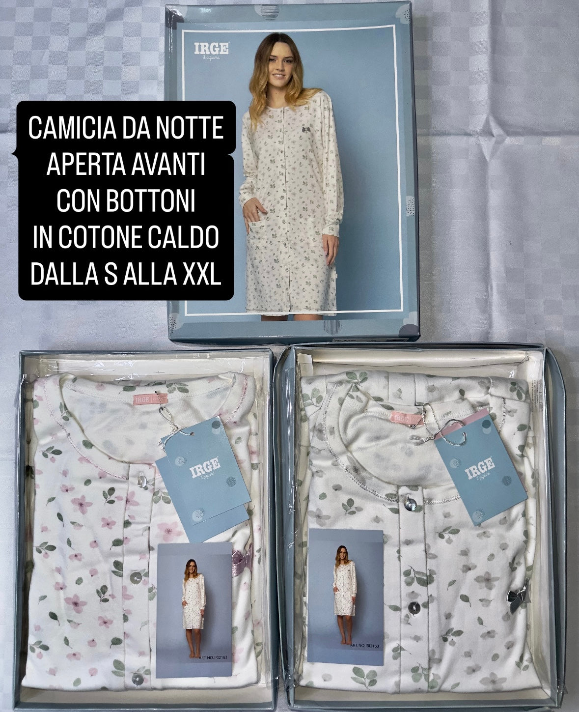 CAMICIA DA NOTTE DONNA IN COTONE CALDO APERTA AVANTI CON BOTTONI