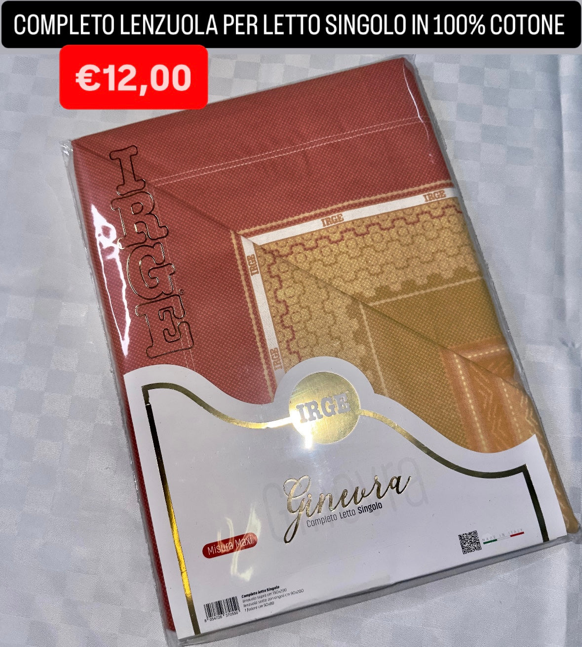 COMPLETO LENZUOLA SINGOLO IN 100% COTONE Lenzuolo sopra,Lenzuolo sotto con angoli e Federa