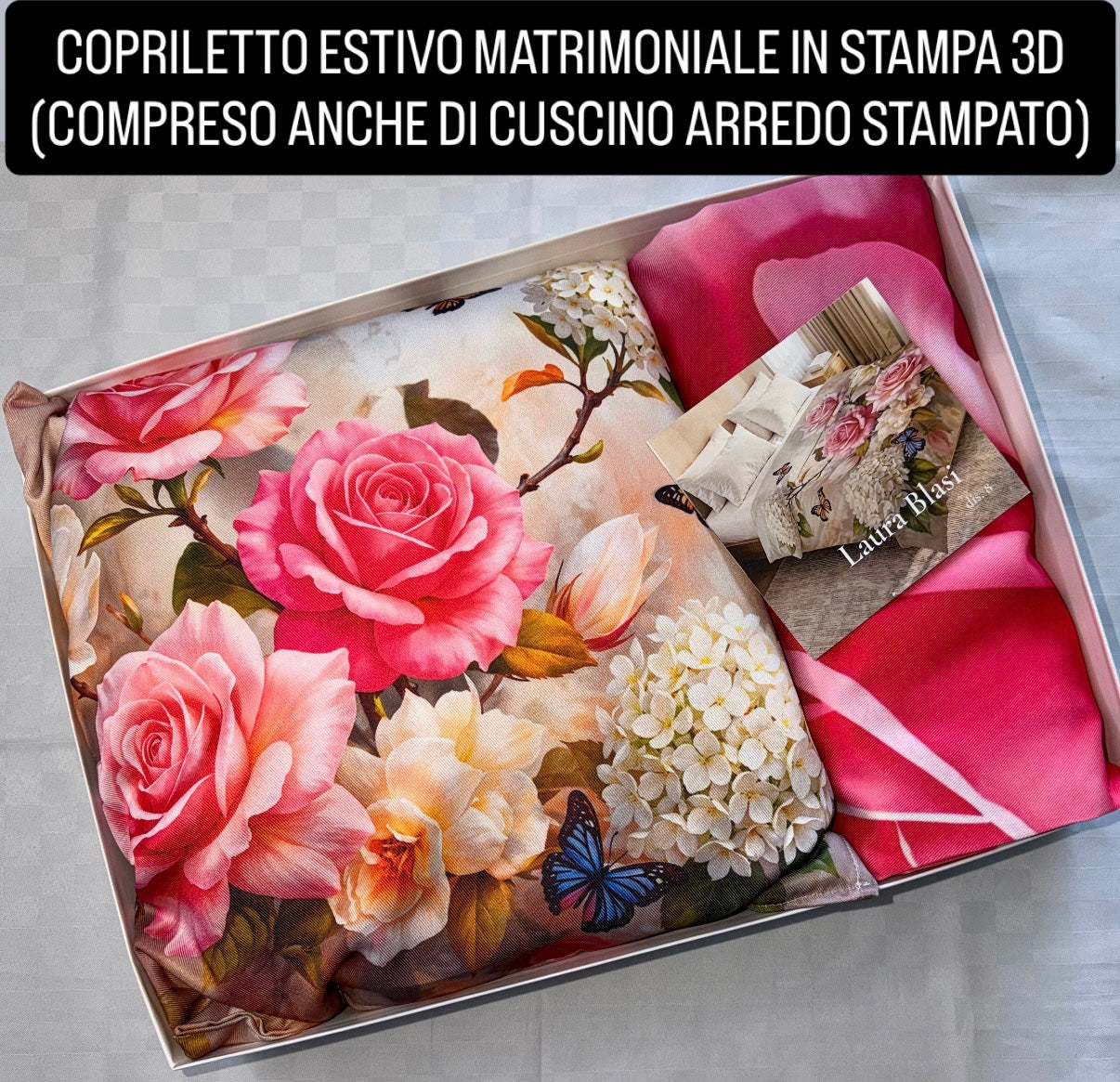 COPRILETTO ESTIVO MATRIMONIALE IN STAMPA 3D compreso anche di cuscino arredo stampato Misura 260x270cm