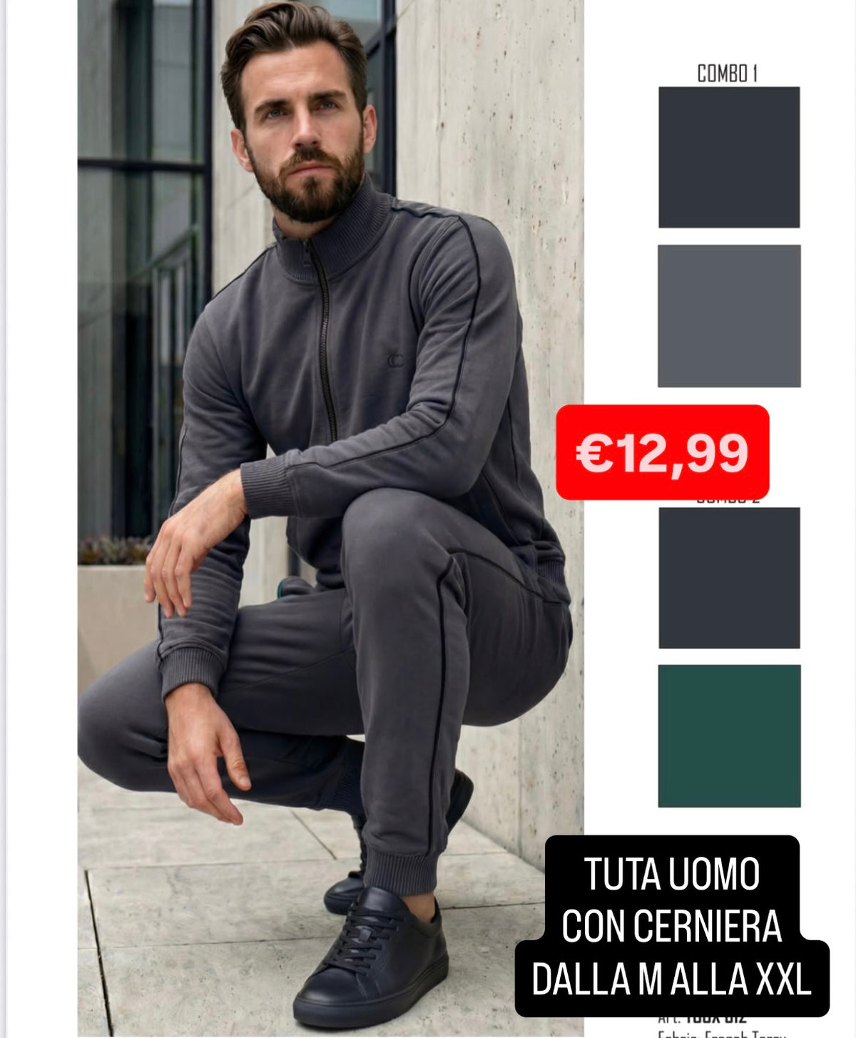 TUTA UOMO Manica lunga e Pantalone lungo con cerniera