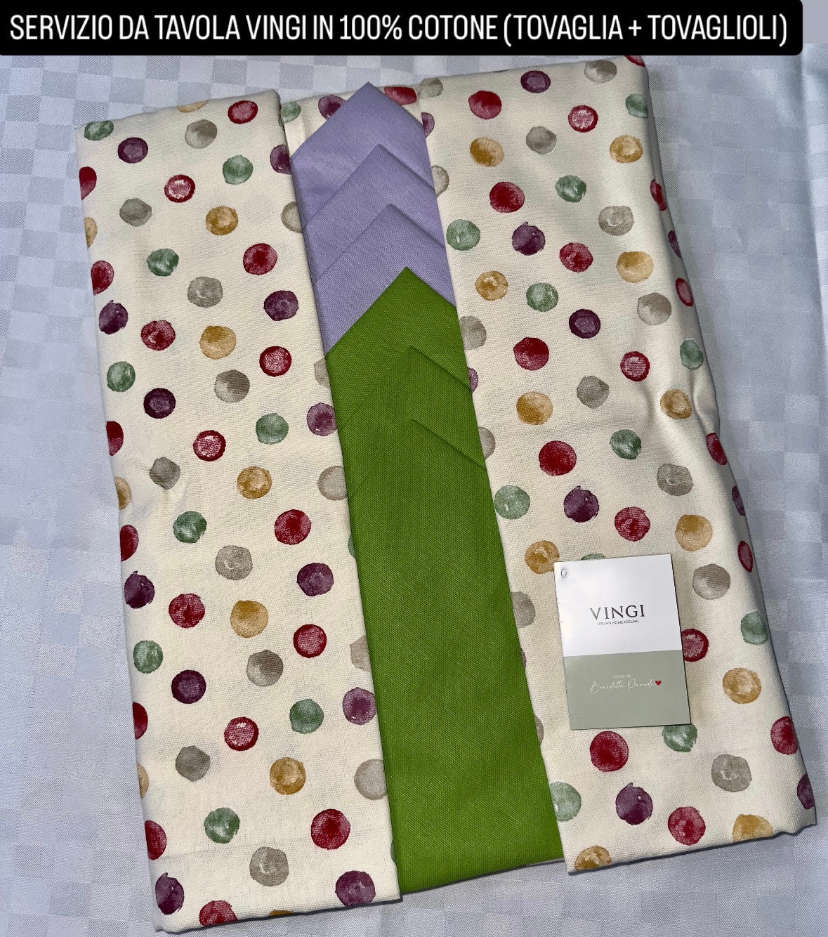 SERVIZIO DA TAVOLA VINGI TOVAGLIA E TOVAGLIOLI IN 100% COTONE