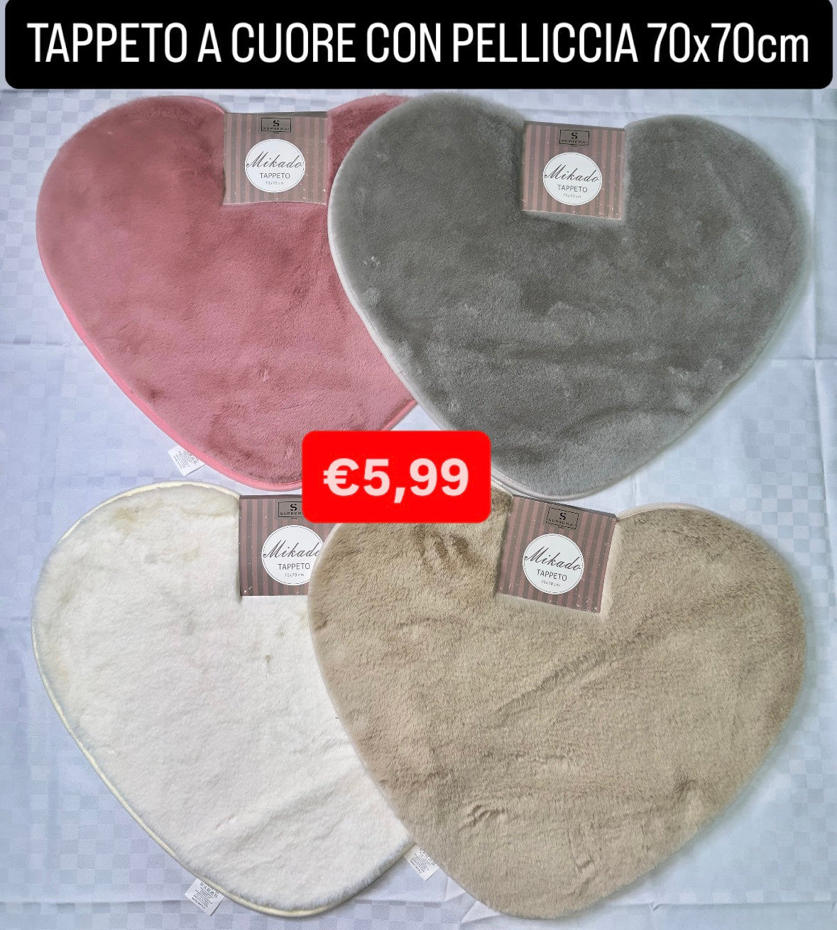 TAPPETO A CUORE CON PELLICCIA misura 70x70cm