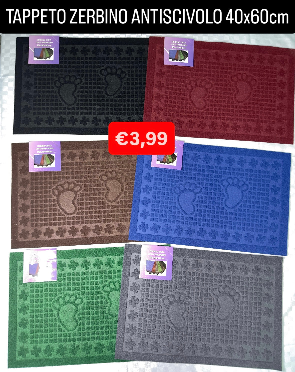 TAPPETO ZERBINO 40x60cm ANTISCIVOLO