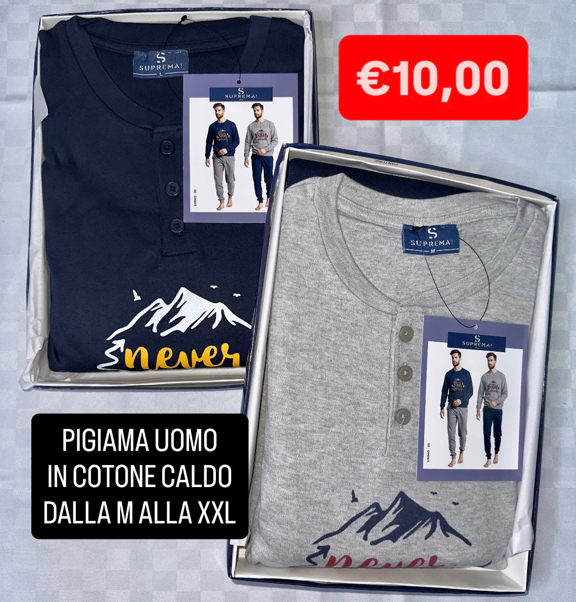 PIGIAMA UOMO IN COTONE CALDO MANICA LUNGA E PANTALONE LUNGO