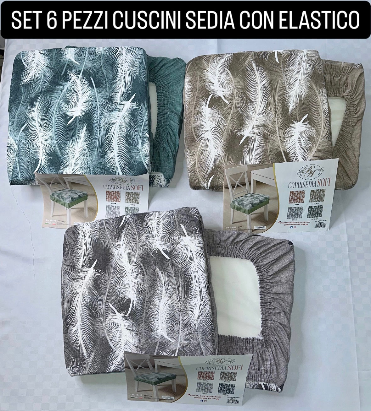 SET 6 PEZZI CUSCINI SEDIA CON ELASTICO Fantasia Sofi