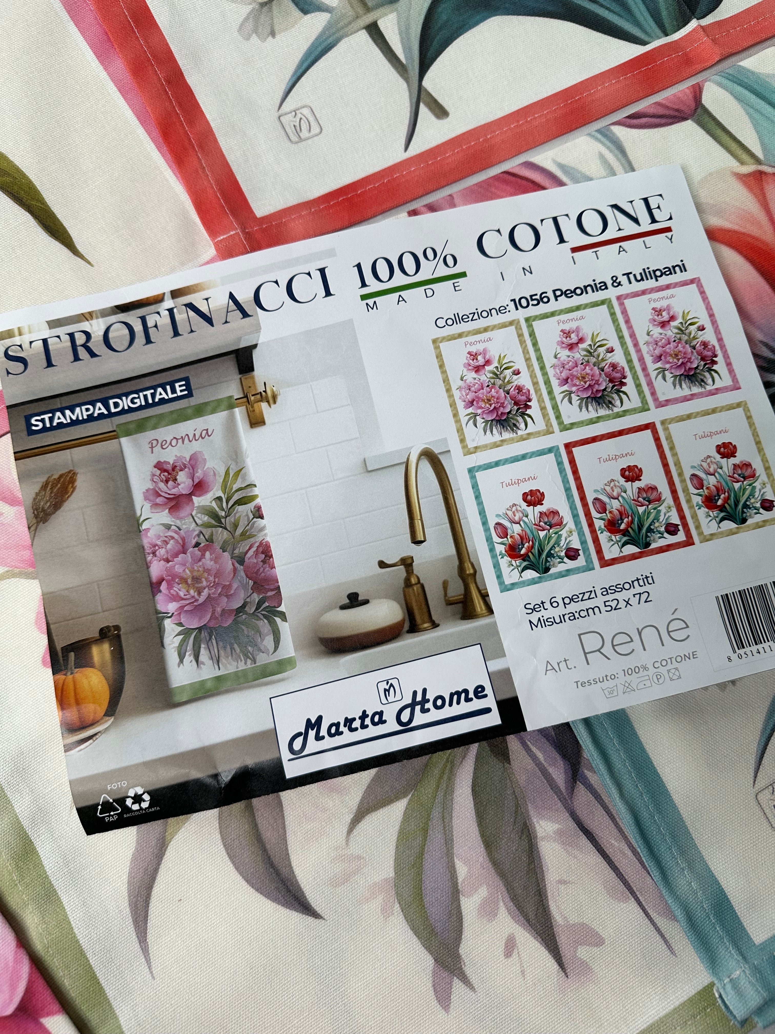 STROFINACCI CUCINA IN STAMPA 3D SET DA 6 PEZZI IN 100% COTONE