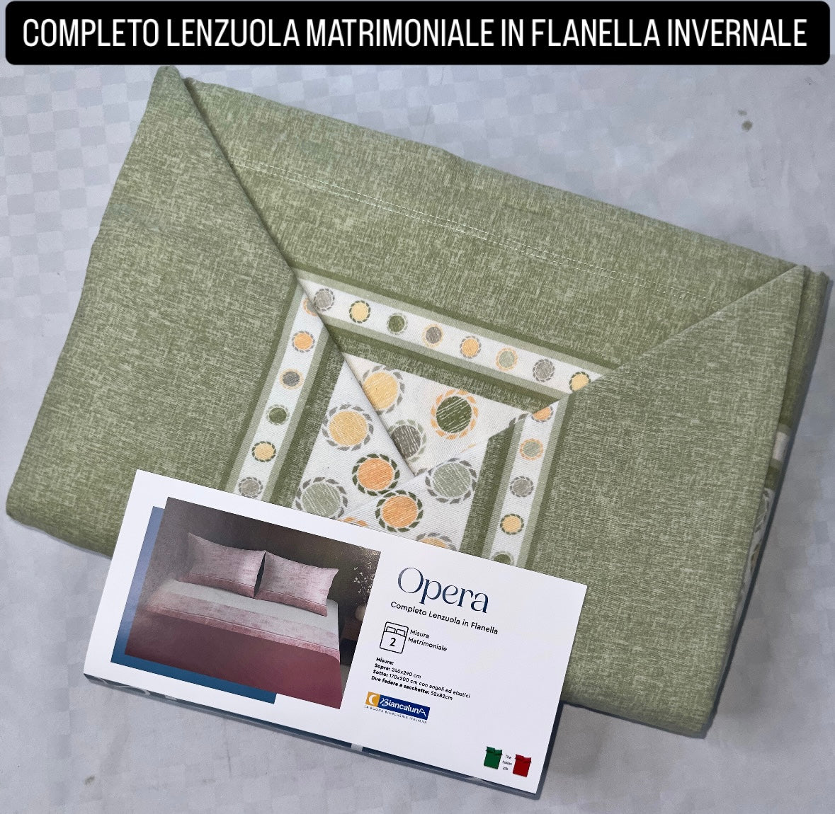 COMPLETO LENZUOLA MATRIMONIALE IN FLANELLA Lenzuolo sopra,Lenzuolo sotto con angoli e due federe