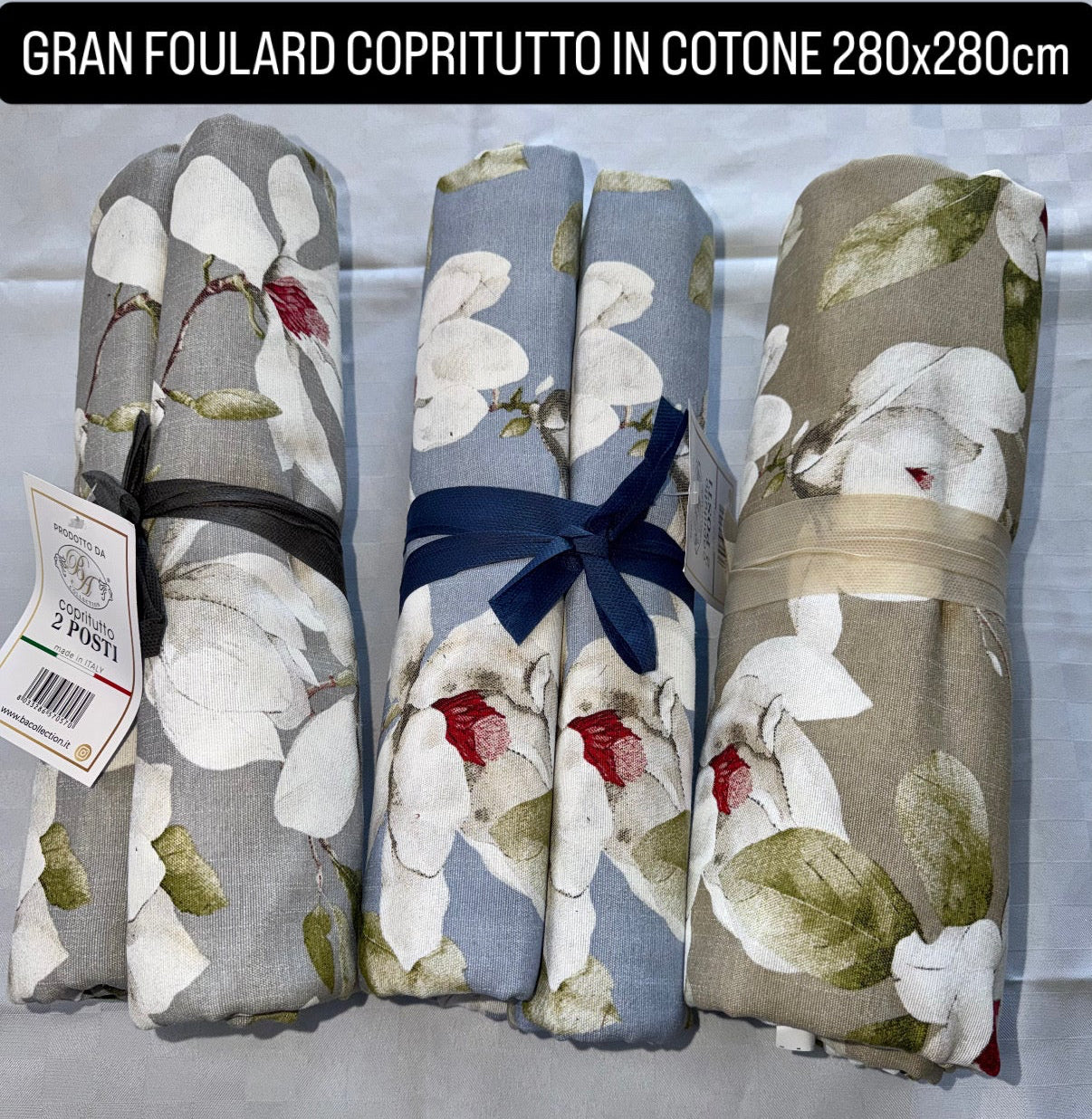 GRAN FOULARD COPRITUTTO IN COTONE 280x280cm Fantasia Iris