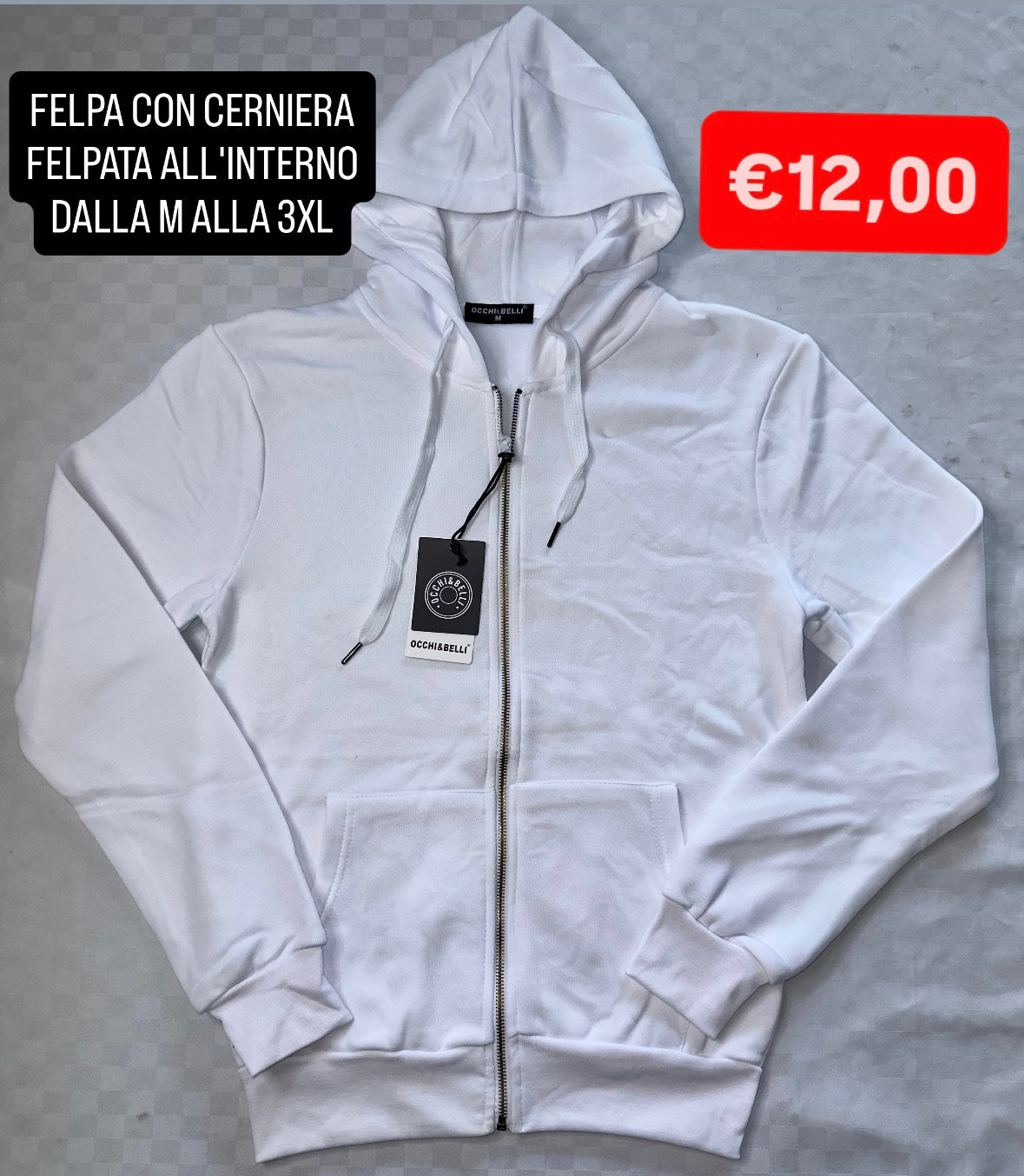 FELPA CON CERNIERA E CAPPUCCIO FELPATA ALL'INTERNO