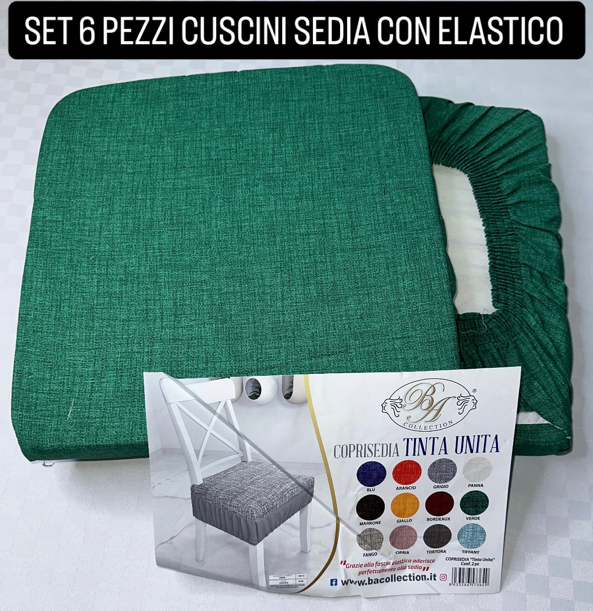 SET 6 PEZZI DI CUSCINI PER LA SEDIA CON ELASTICO 40x40cm (Sfoderabili e Lavabili)