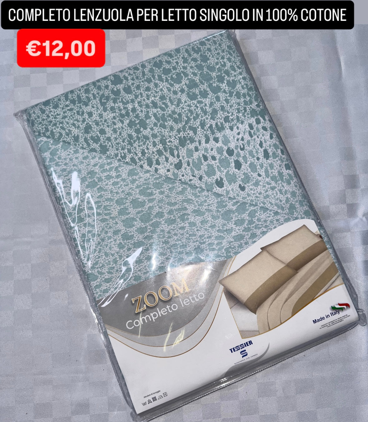COMPLETO LENZUOLA SINGOLO IN 100% COTONE Lenzuolo sopra,Lenzuolo sotto con angoli e Federa
