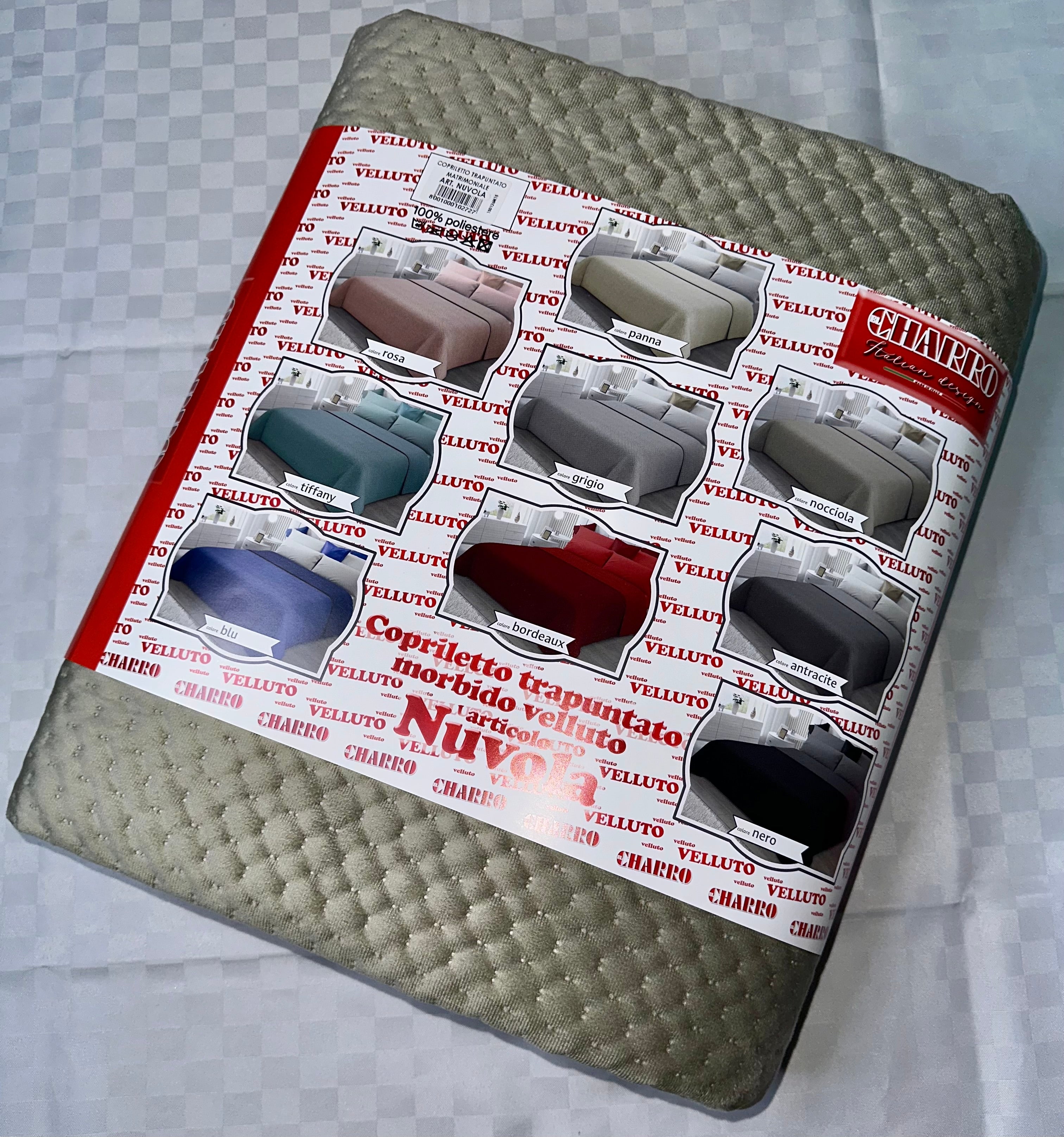 TRAPUNTINO PRIMAVERILE IN VELLUTO MATRIMONIALE misura 260x260cm CHARRO