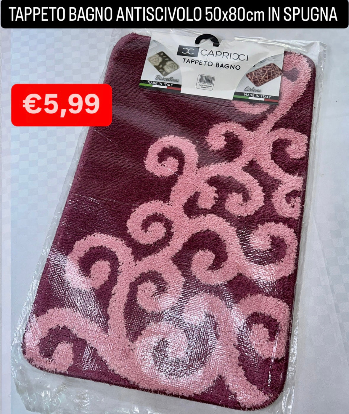 TAPPETO BAGNO ANTISCIVOLO 50x80cm IN SPUGNA