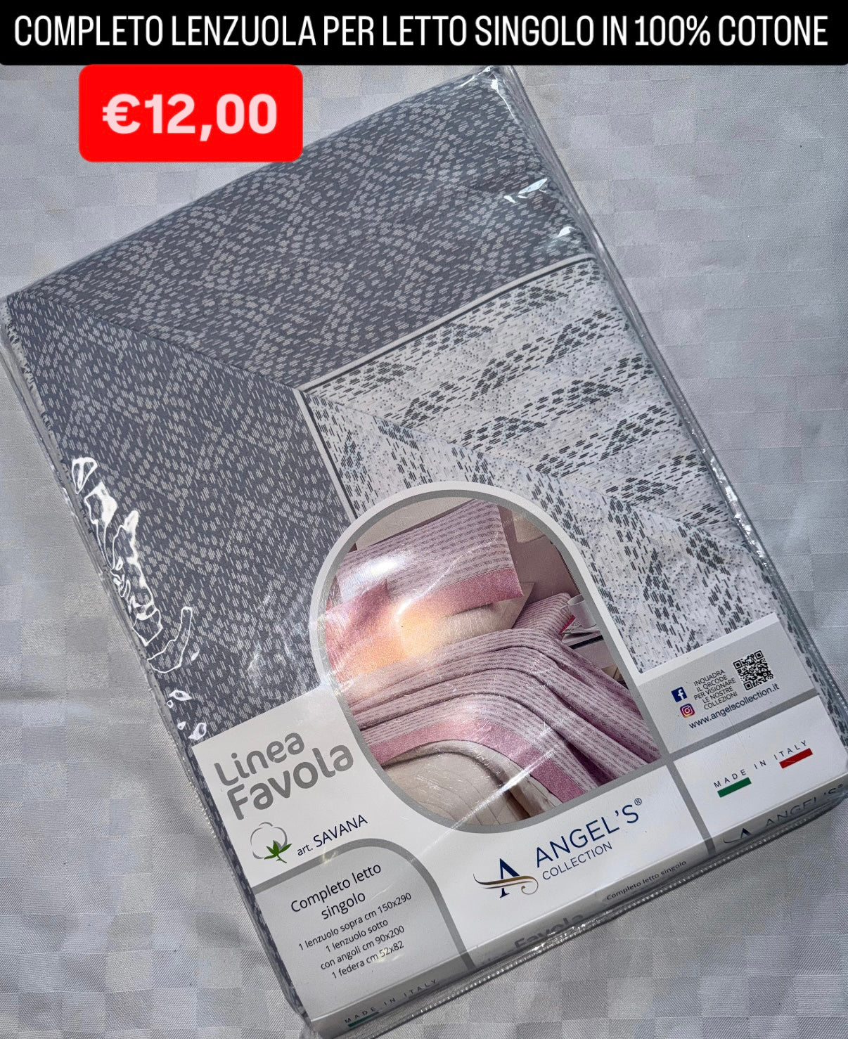 COMPLETO LENZUOLA SINGOLO IN 100% COTONE Lenzuolo sopra,Lenzuolo sotto con angoli e Federa
