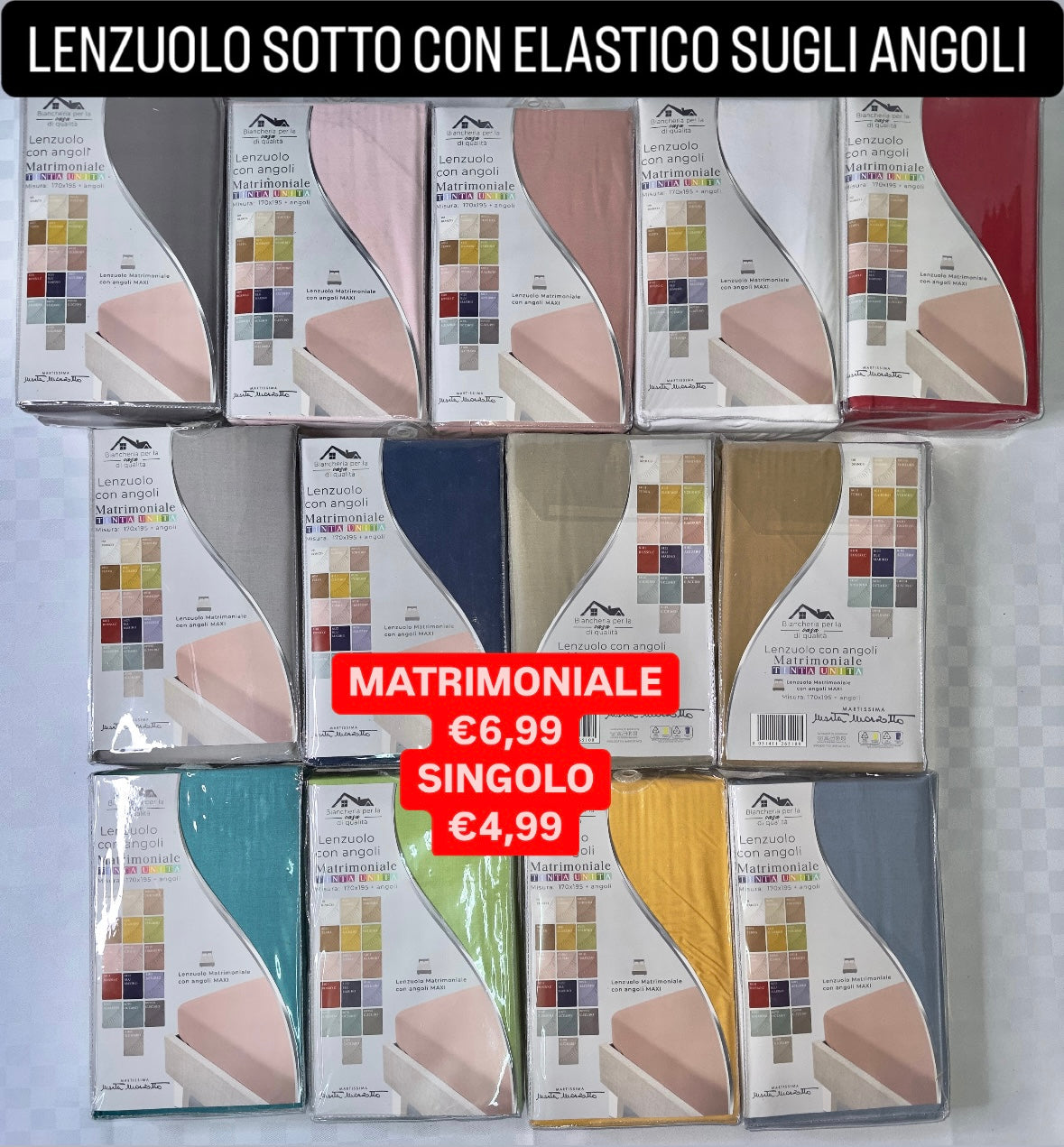 LENZUOLO SOTTO CON ELASTICO SUGLI ANGOLI IN COTONE Matrimoniale e Singolo