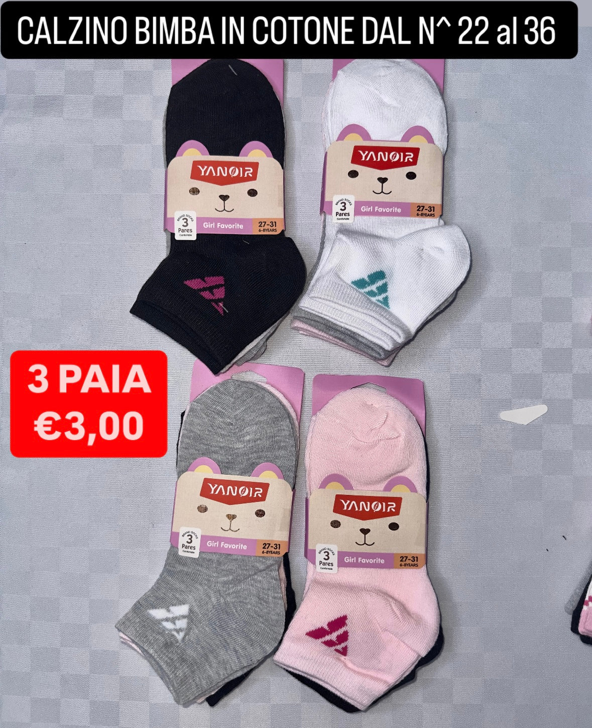CALZINO BIMBA IN COTONE SET DA 3 PAIA (COLORE CASUALE)