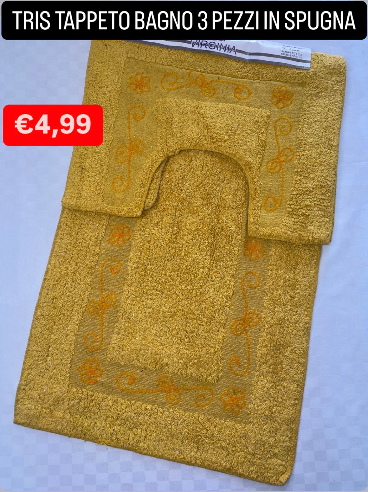 TRIS TAPPETO BAGNO 3 PEZZI IN SPUGNA