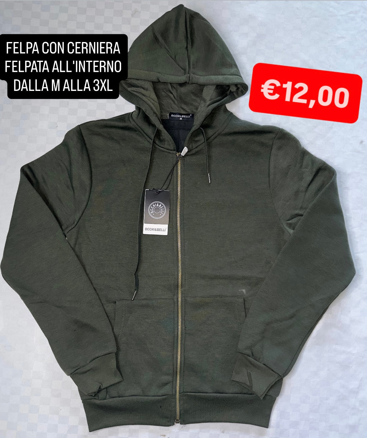 FELPA CON CERNIERA E CAPPUCCIO FELPATA ALL'INTERNO