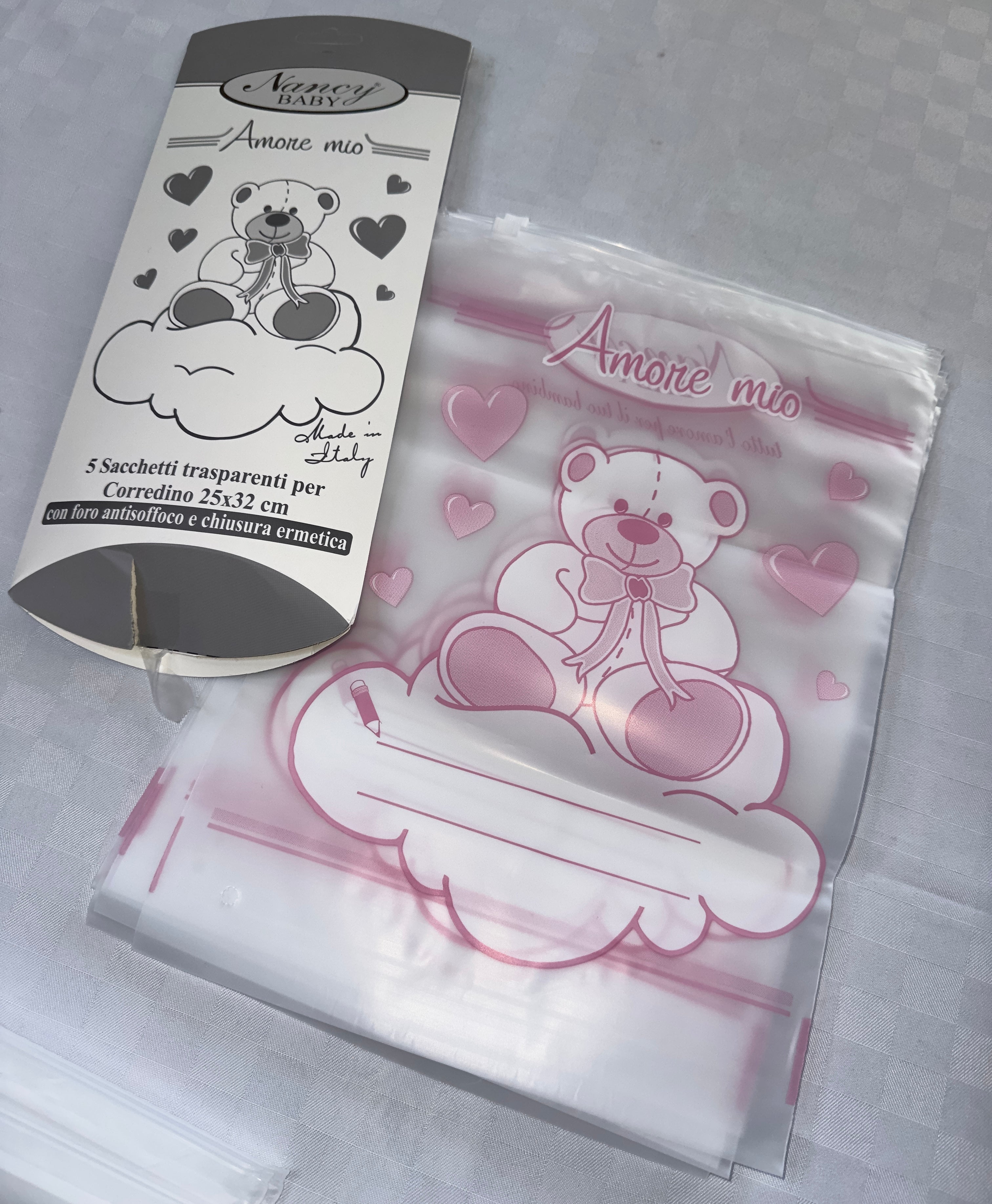 SACCHETTI NASCITA NEONATO SET DA 5 PEZZI CON CHIUSURA ERMETICA PLASTIFICATO